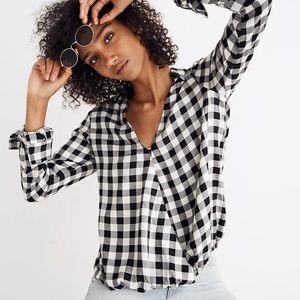Madewell Wrap-Front Arion plaid long sleeve top
